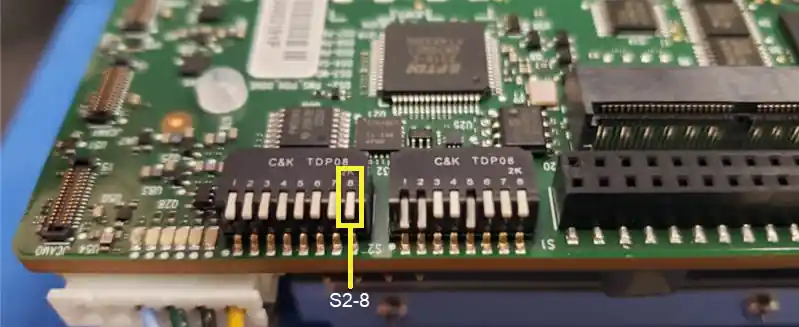 Toggle DIP switch S2-8 'ON' (here it's OFF)